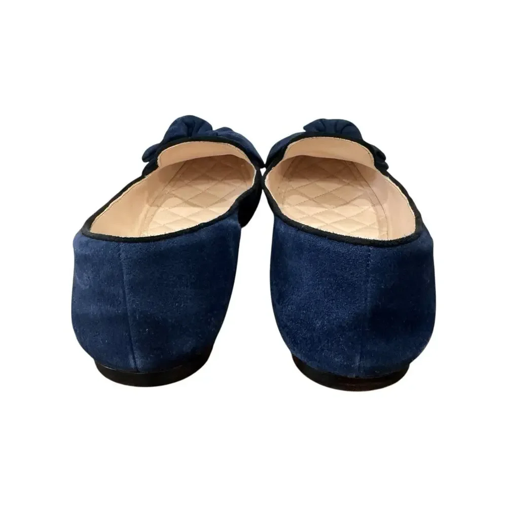 Prada Navy Suede Bow Flats Size 38 EU 8 US Quilted Leather Interior Box Dust Bag